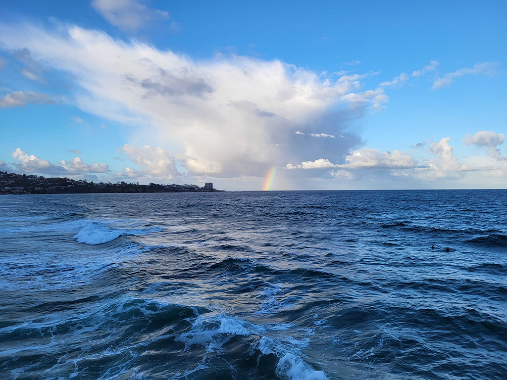Wave action off the coast of La Jolla contributes particles to the atmosphere being studied during EPCAPE. Photo is by David Oaks, Hamelmann Communications.