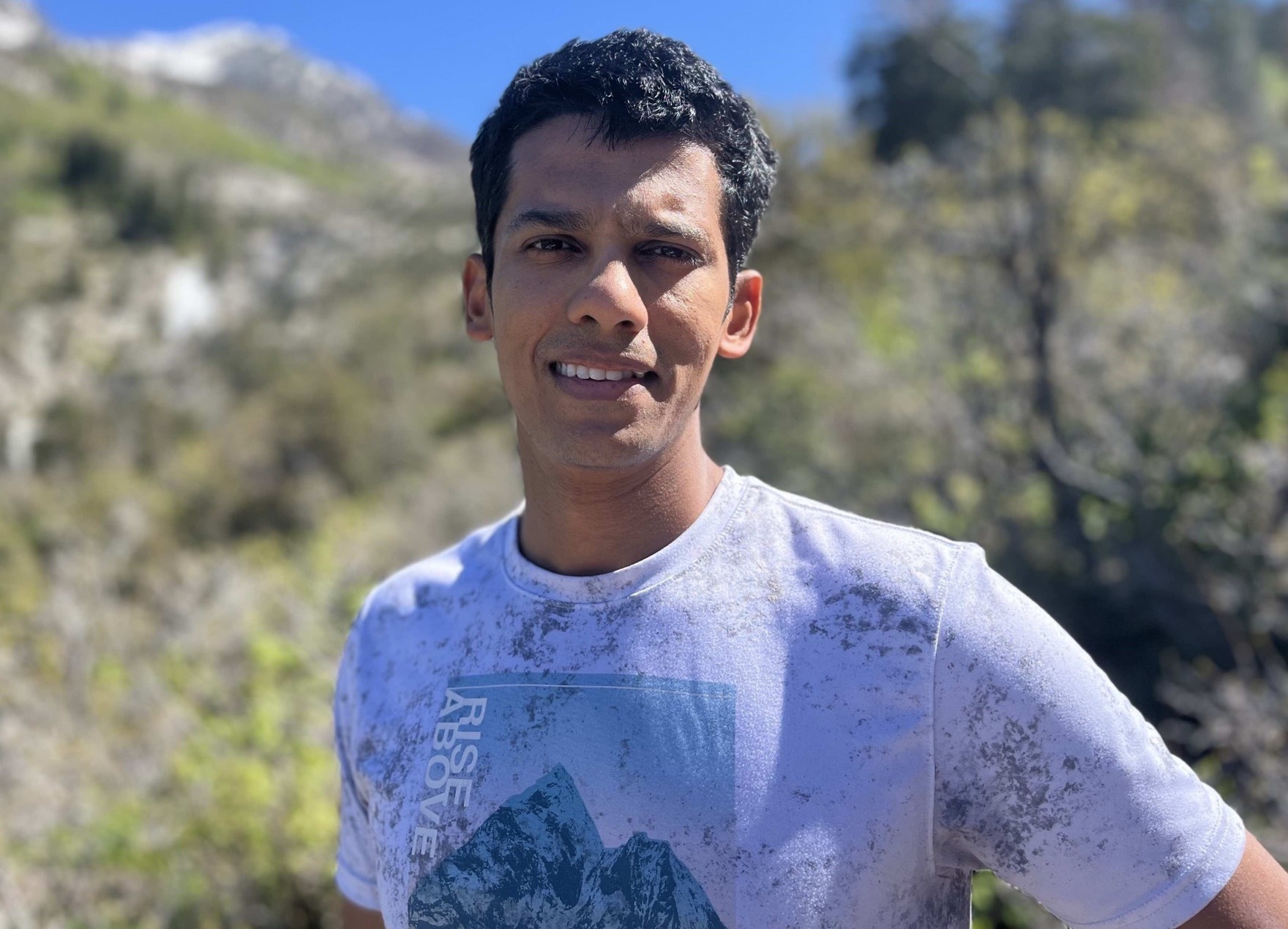 Fiaz Ahmed, a deep convection researcher at the University of California, Los Angeles, pauses during a 2024 hike in Salt Lake City, Utah, where he works remotely. 