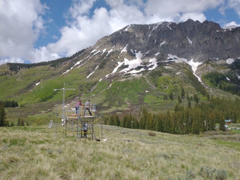 In June 2023, ARM technicians pack up instruments deployed as part of the 21-month Surface Atmosphere Integrated Field Laboratory (SAIL) field campaign in Colorado. 