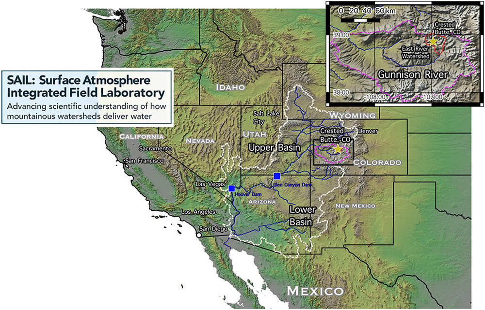 This map indicates SAIL’s location in the Colorado River Watershed and, in the inset, the Gunnison River Watershed. Map is courtesy of the Bulletin of the American Meteorological Society (BAMS).