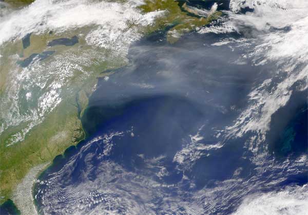 An aerosol plume over the Eastern United States and North Atlantic. 